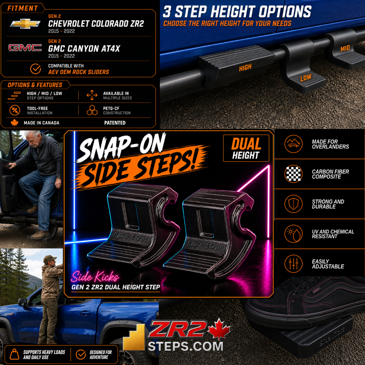 Gen 2 ZR2/AT4X Snap-On Side Steps - Dual Height - (2015-2022)