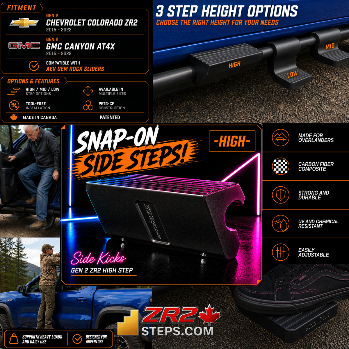 Gen 2 ZR2/AT4X Snap-On Side Steps - High - (2015-2022)