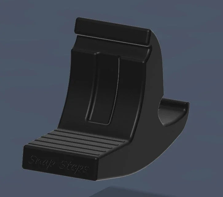 Black 3D-printed snap-on sidestep accessory with grooved surface for trucks or SUVs