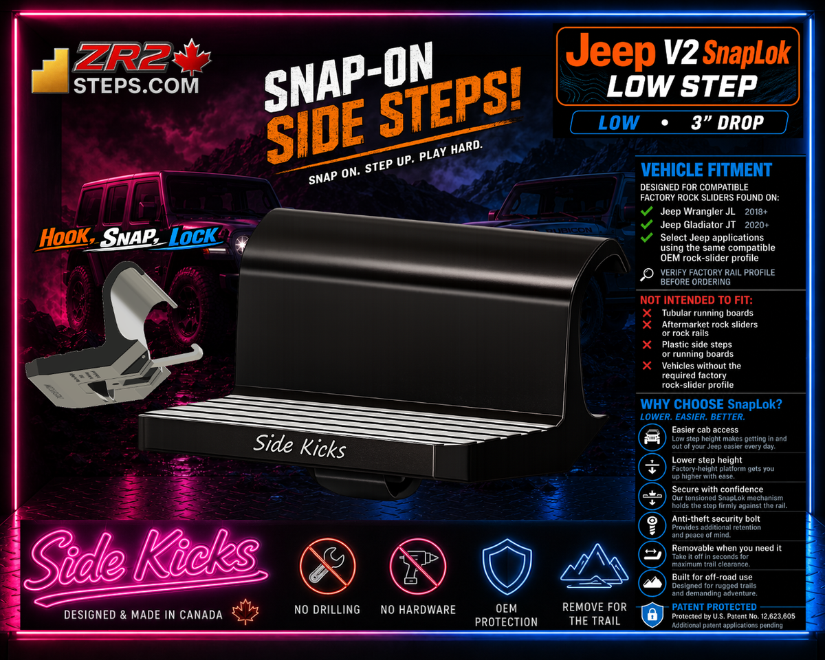 Jeep Snap-On Side Steps -  V2 Low - SnapLok
