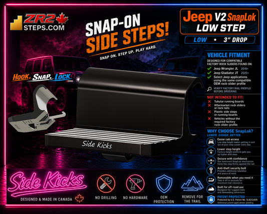 Jeep Snap-On Side Steps -  V2 Low - SnapLok