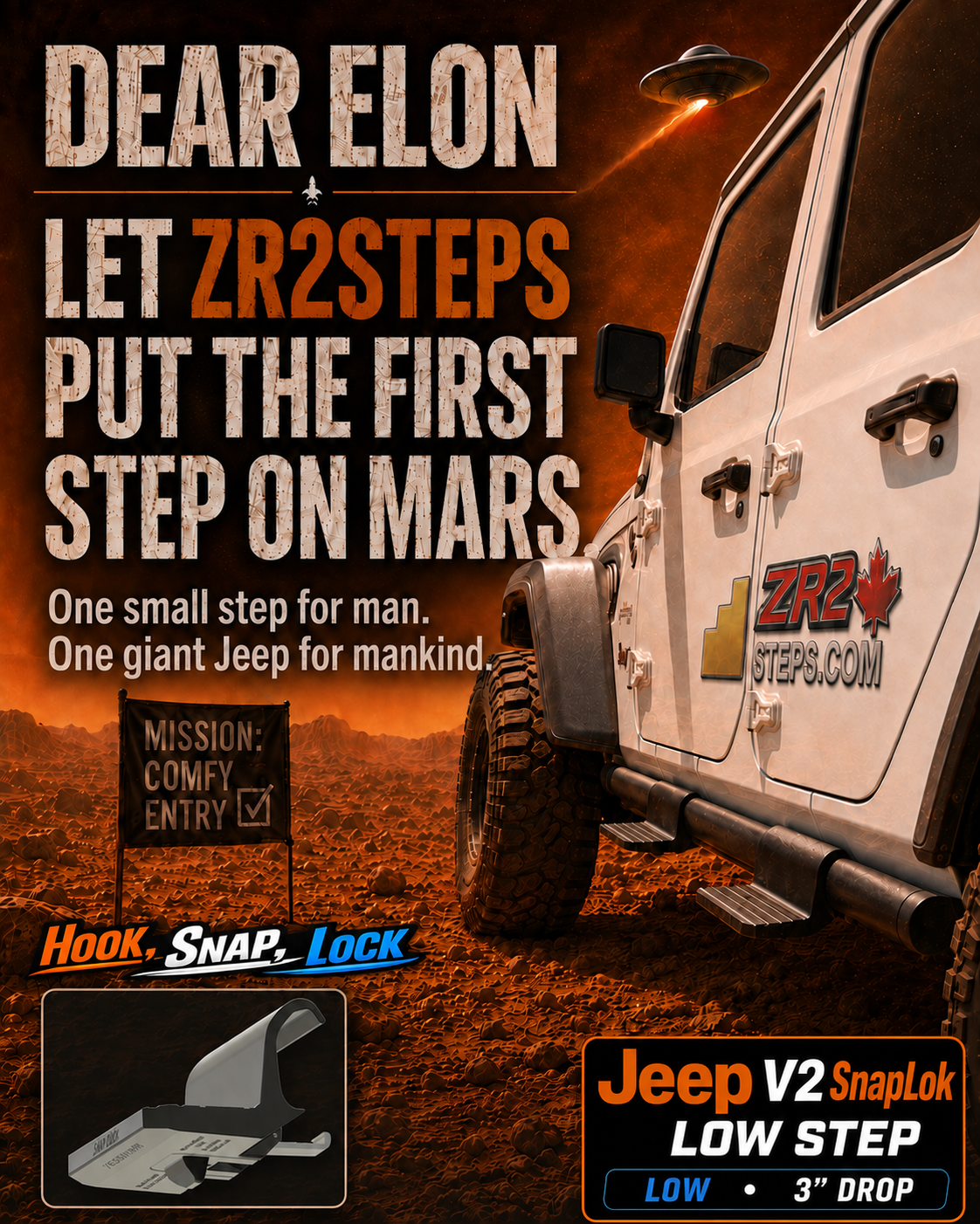 Jeep Snap-On Side Steps -  V2 Low - SnapLok